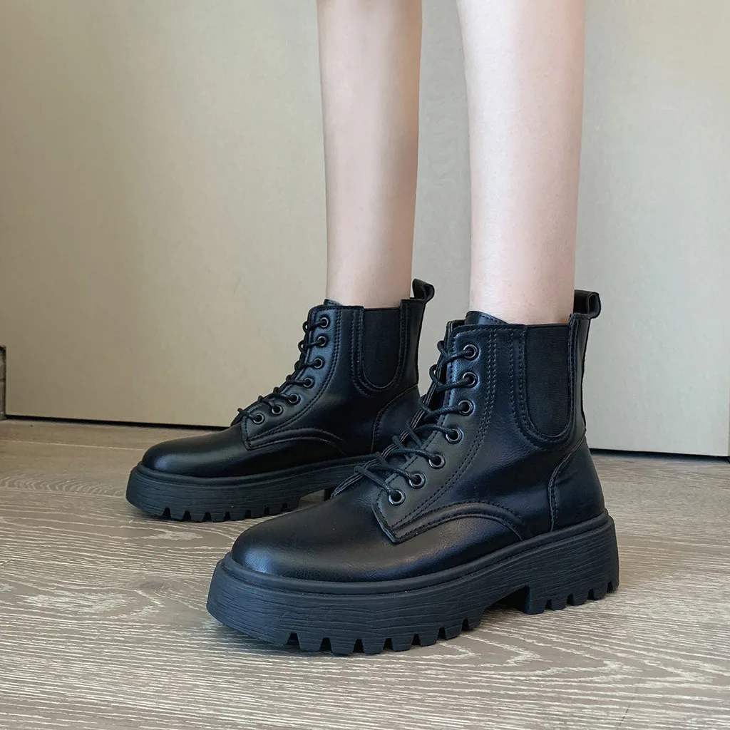 Женские ковбойские ботинки зимние короткие кожаные в стиле панк на шнуровке и