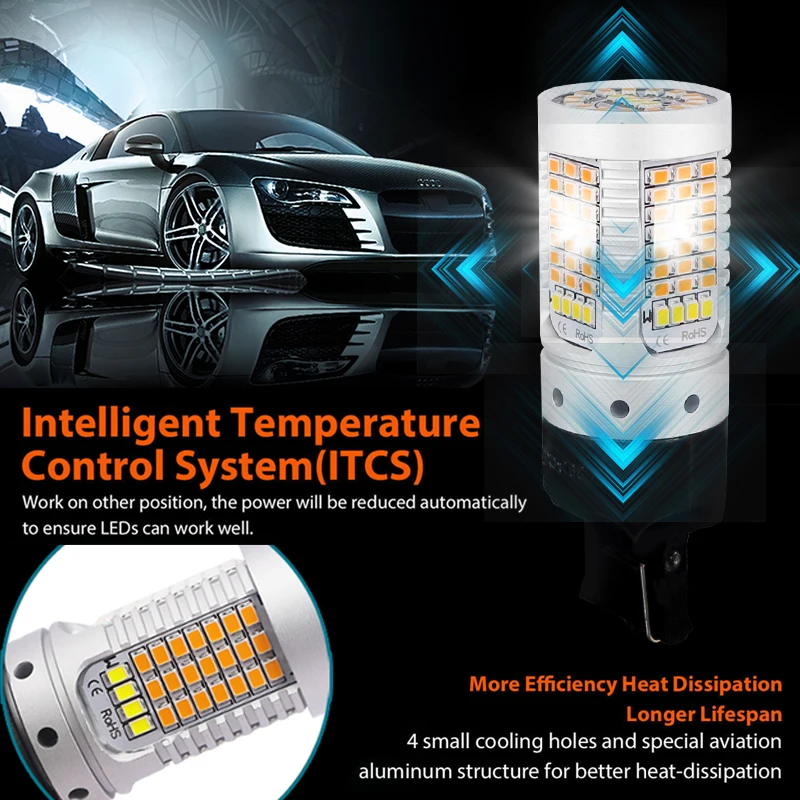 No Hyper Flash white/Amber 7440 992A T20 LED Bulbs For 2018-up Toyota Camry L LE SE Hybrid Daytime Running/Turn Signal Light | Автомобили