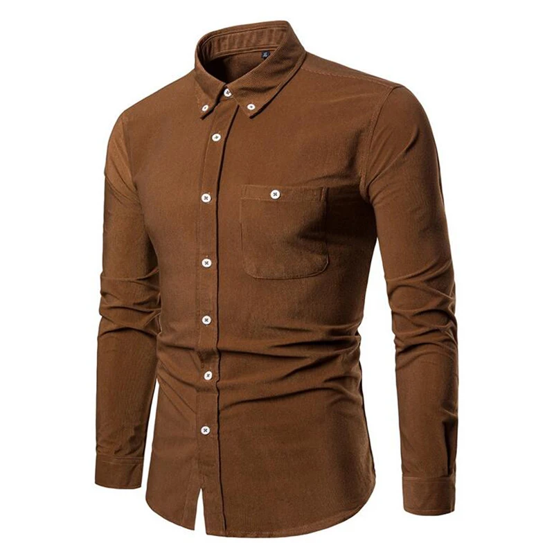 Мужская Вельветовая рубашка HCXY Повседневная с длинным рукавом в деловом стиле на