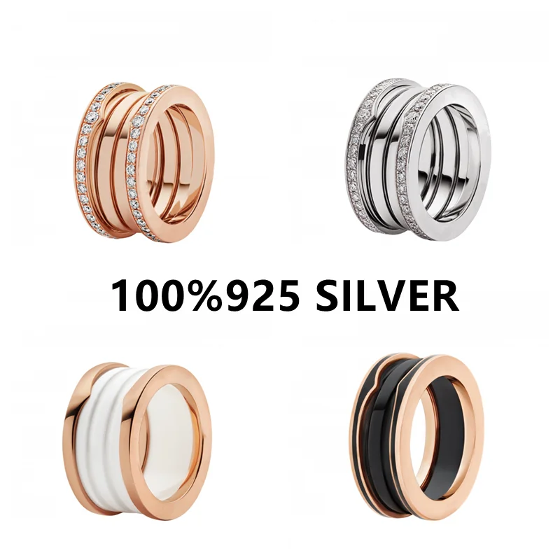 

925 Sterling Silver Rings Brand Classic Rings Black White Ceramics Circles Rings Simplicity Luxury For Couples Women Fashion