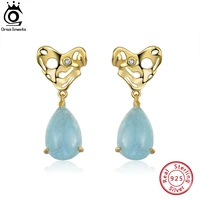 orsa jewels gemstone earrings for women 925 silver pear natural aquamarine handmade hammered heart earring wedding jewelry gme05