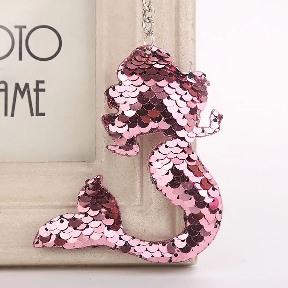 Pink Mermaid Блестящее блестящее кольцо для ключей с русалочкой и единорогом, подвесная Елочная игрушка с сердечком, мягкий брелок для ключей, сумка для автомобиля, подвесной брелок - Цвет: Pink Mermaid