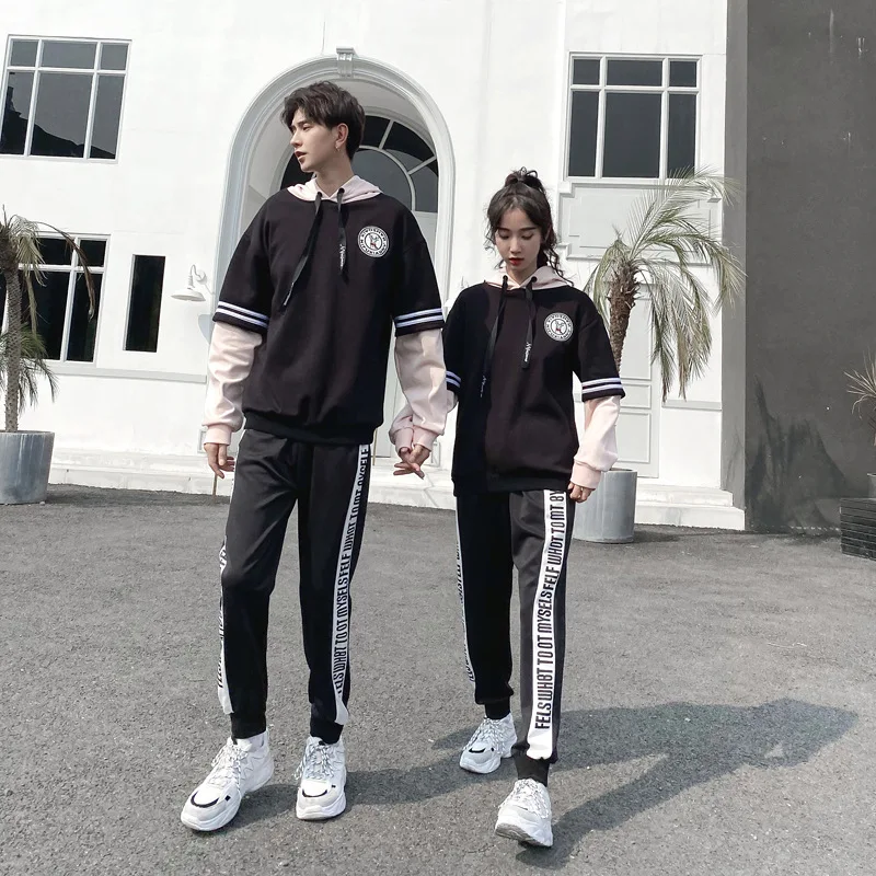 

Winter The Untamed Wei Wuxian Xiao Zhan Color Matching Hoodies Sweatshirts Women Men Couple Hooded Plus fleece Tops Pants Set