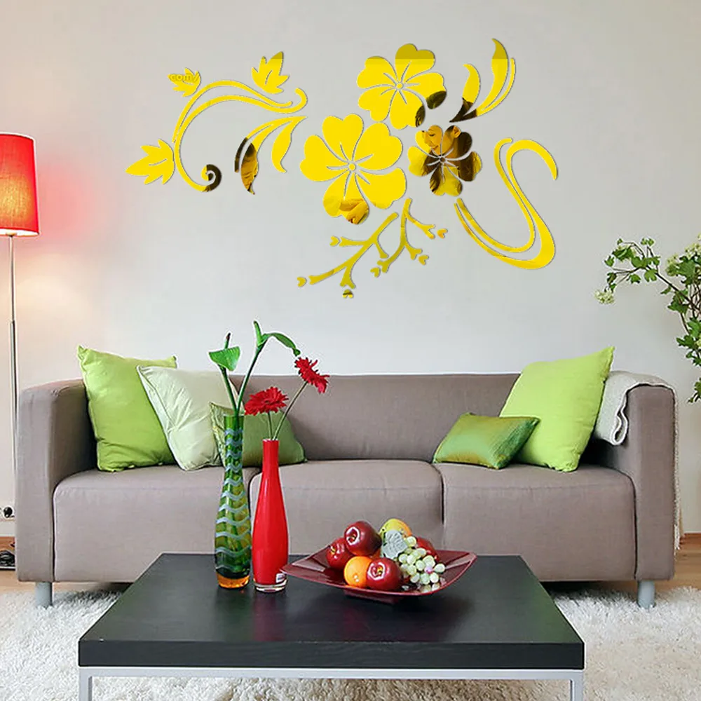 

3D Mirror Acrylic Wall Sticker Floral love Art Removable Acrylic Mural Decal Home living Room Decoration romantic applique