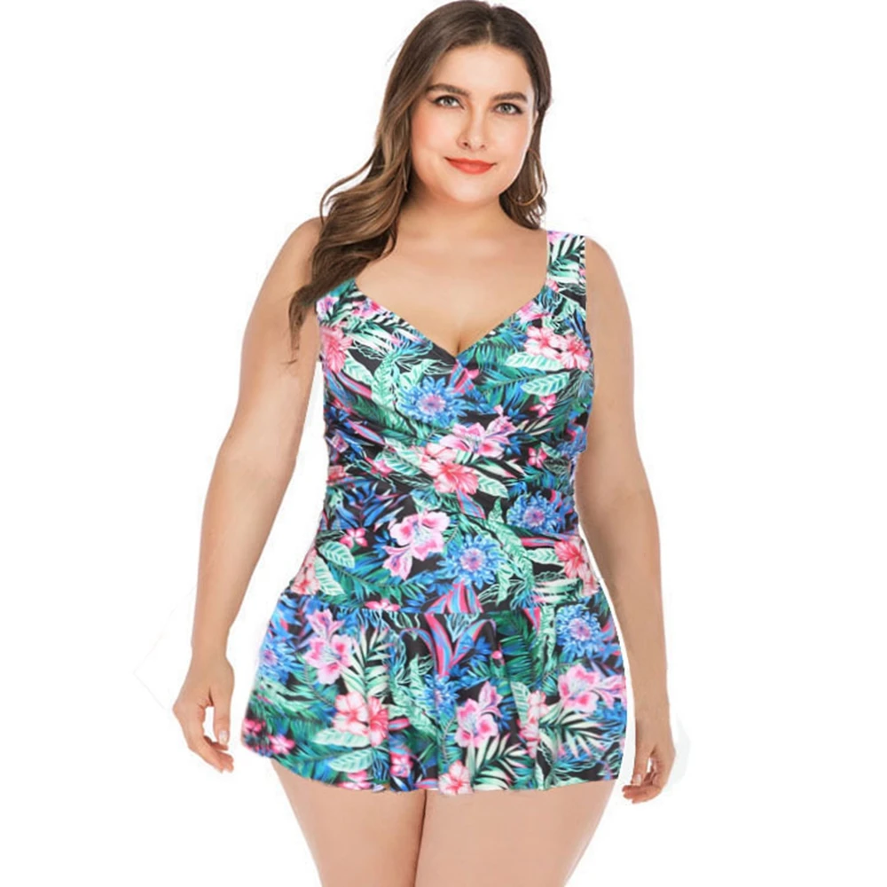 Женский слитный купальник с рюшами монокини большого размера принтом в стиле