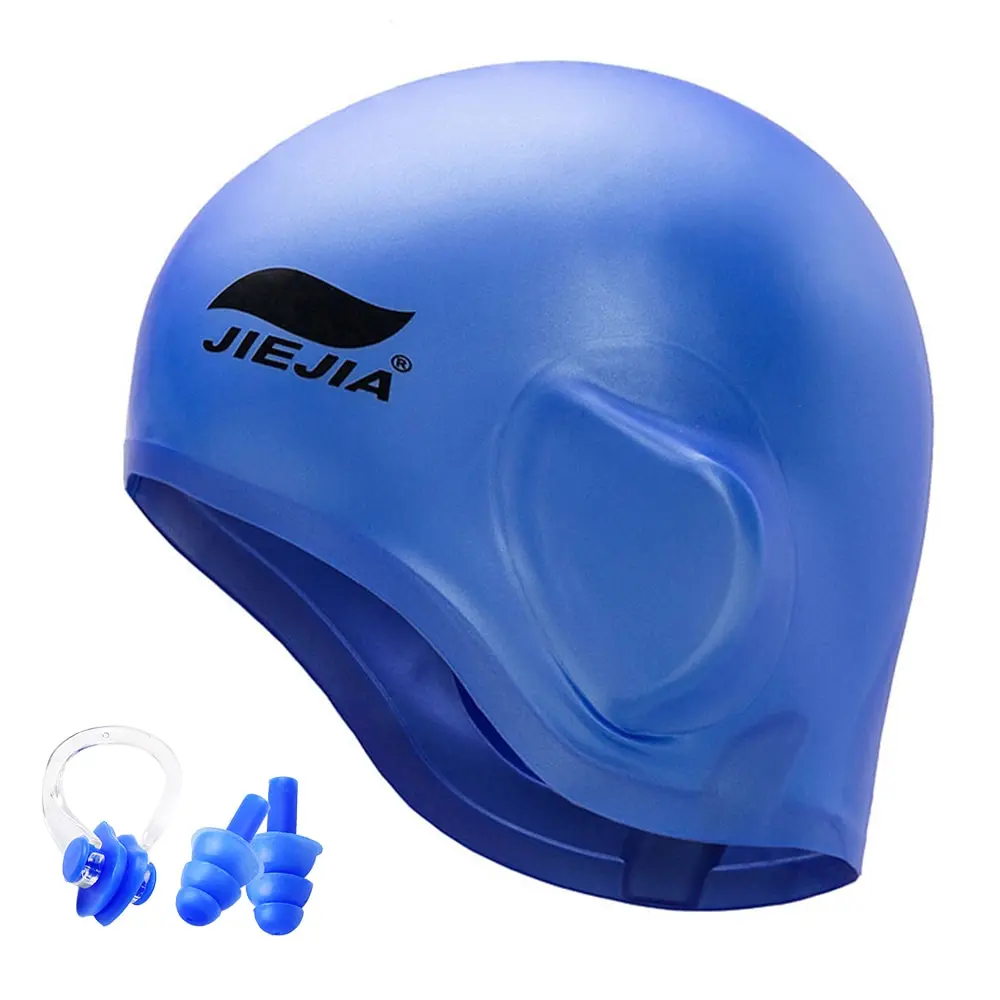 Swim Cap Silicone 3D Ergonomic Ear Protection Swimming Sport Pool Hat for Men & Women Adults with Nose Clip Plugs | Спорт и