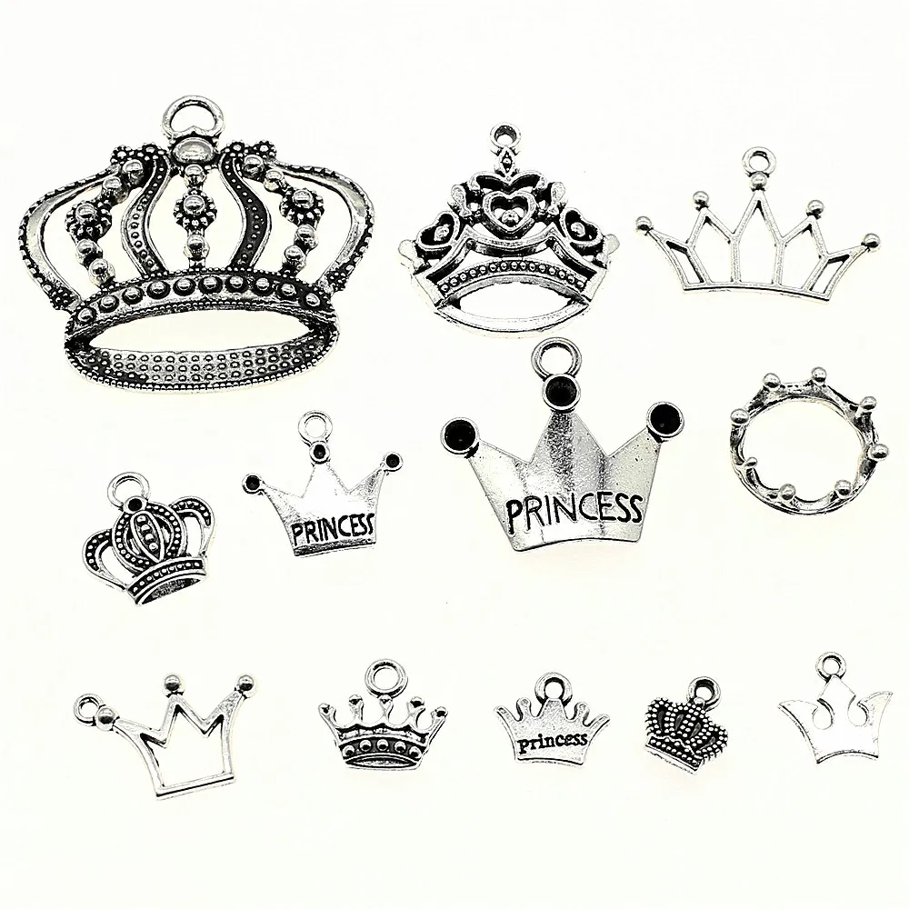 

WYSIWYG 40g Antique Silver Color Zinc Alloy Random Mix Styles Crown Charms DIY Handmade Craft For Jewelry Making