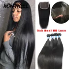 30 дюймовые натуральные бразильские человеческие волосы Remy, прямые волнистые пучки, HD невидимая кружевная застежка, шелковистые волосы для наращивания, 34 шт.