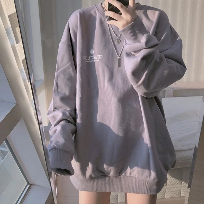 

CGC 2021 Casual Harajuku Solid Cotton Sweatshirt Women Simplicity Pullover Oversize Hoodies Long Sleeve Tops Female Sweatshirts