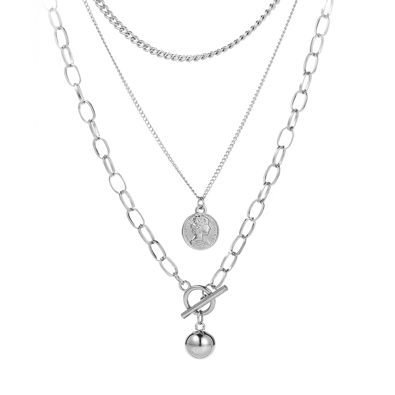 

Necklace female hipster ins net red hip-hop accessories Korean version of personality double pendant sweater chain cold wind dec