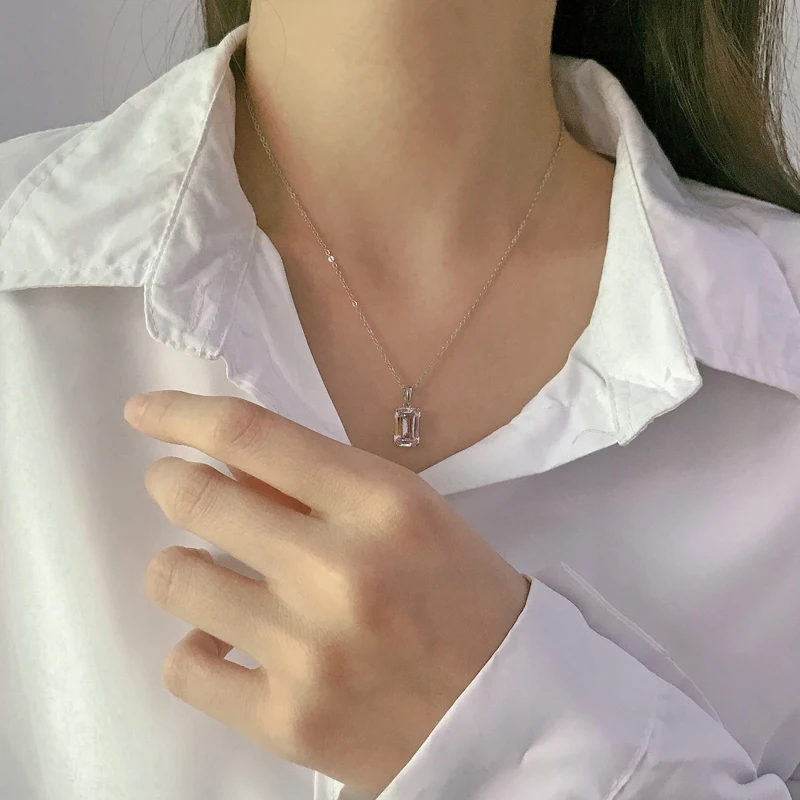 

COSYA Real 925 Sterling Silver White Geometric High Carbon Diamond 8*12mm All-Match For Women Pendant Necklace Fine Jewelry Gift