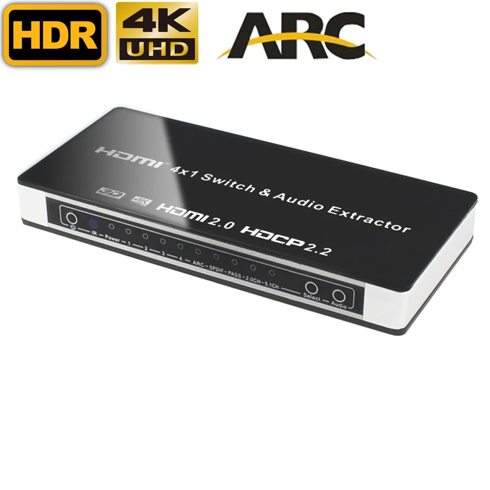 

4K 60Hz HDMI 2.0 Switcher 4X1 with toslink&L/R stereo audio out ARC HDMI HDRR with remote control