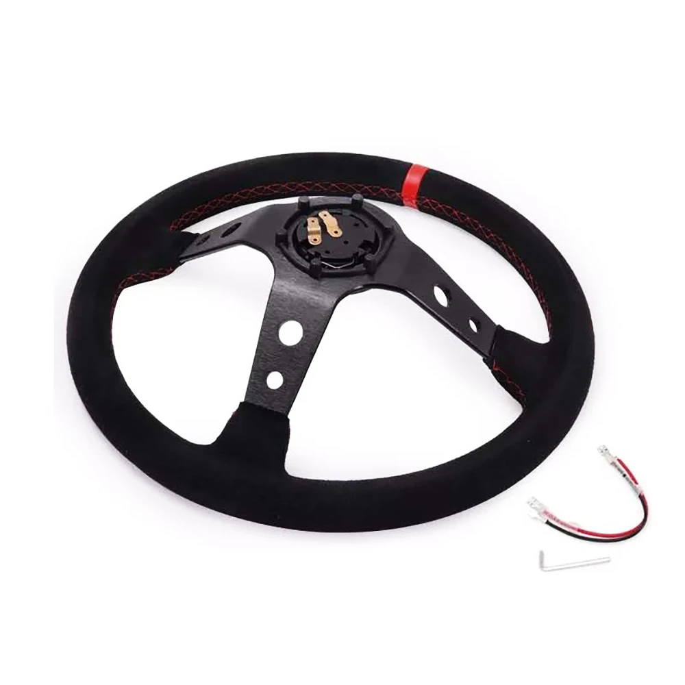 

Deep Corn Drift Suede Leather Anti-Slip Sports Steering Wheel For 14 Inch 350mm Universal Racing Car