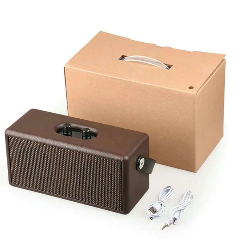 

16W 4500mAH Fashion Retro Wooden Portable Bluetooth Speaker Brown and Black Leather Loudspeakers Soundbar for Home Outdoor