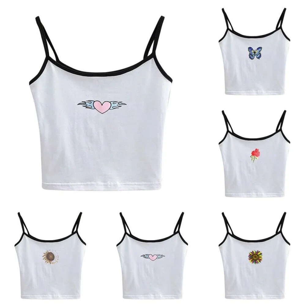 

Womens Summer Print Sleeveless Camisole Crop Tops Ladies Casual Beach Swim Cami