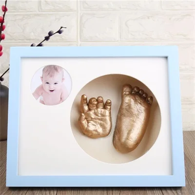 3D DIY новорожденная ручная форма нога фоторамка детская гипсовая отливка комплект стерео клон отпечаток руки мягкий глиняный чернильный коврик сувениры - Цвет: Blue