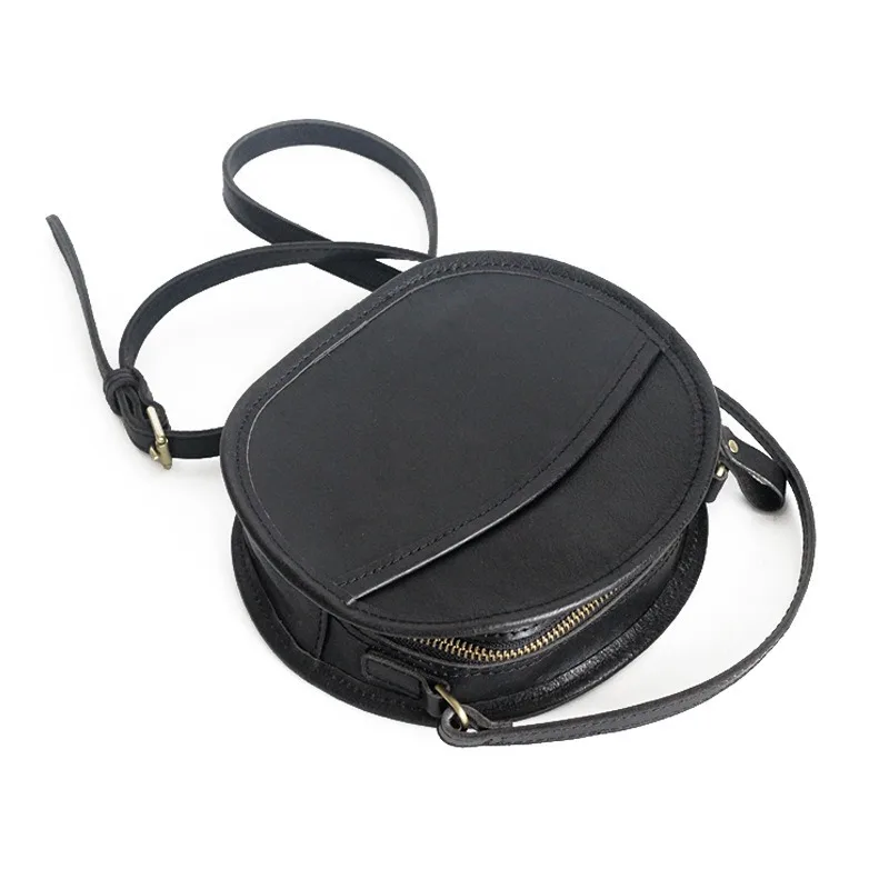 

2020 new handbags new retro round diagonal small tote bag top layer handbag cowhide shoulder bag women ladies bag