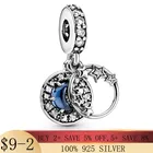 Шарм-подвеска для браслета Пандоры, серебро 2020 пробы, голубое ночное небо, полумесяц и звезды, 925 пробы