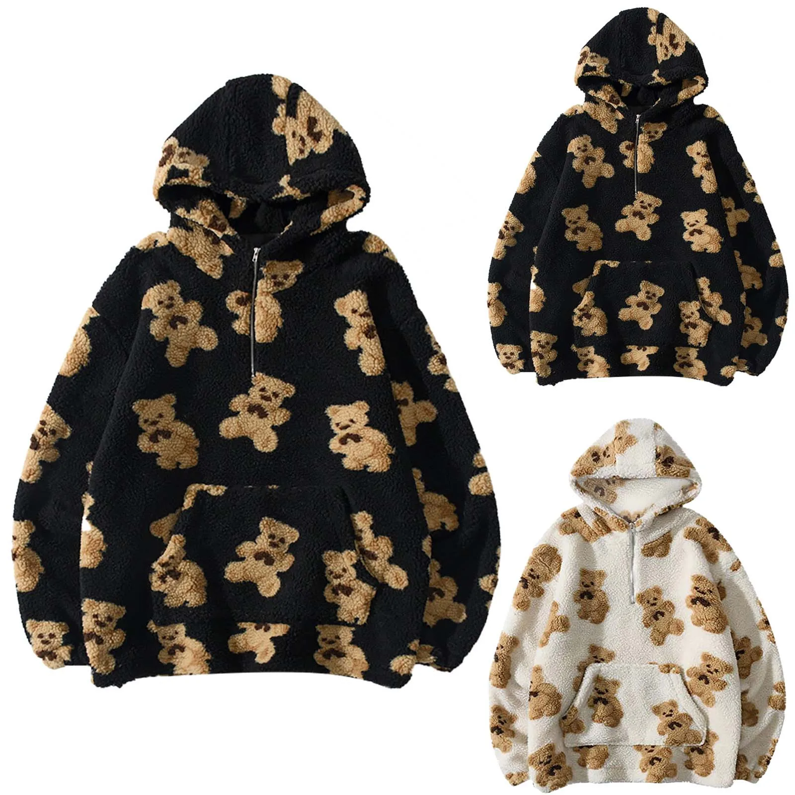 Пушистая толстовка с рисунком маленького медведя зима 2022 теплые плюшевые милые