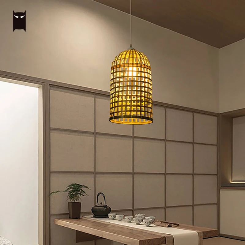 Ремесло бамбук плетеная подвеска в виде корзины осветительный прибор кантри