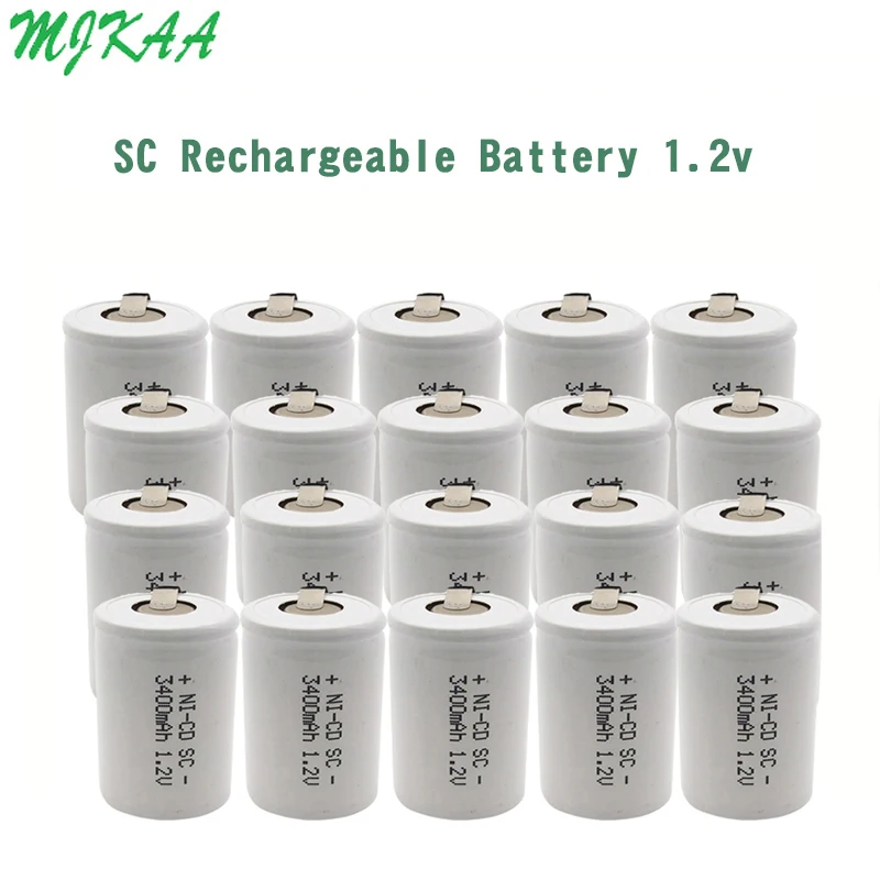 

10/12/20pcs SC 1.2V 3400mAh Rechargeable Battery Sc Sub C Ni-cd Cell Batteries with Welding Tabs for Electric Drill Screwdriver