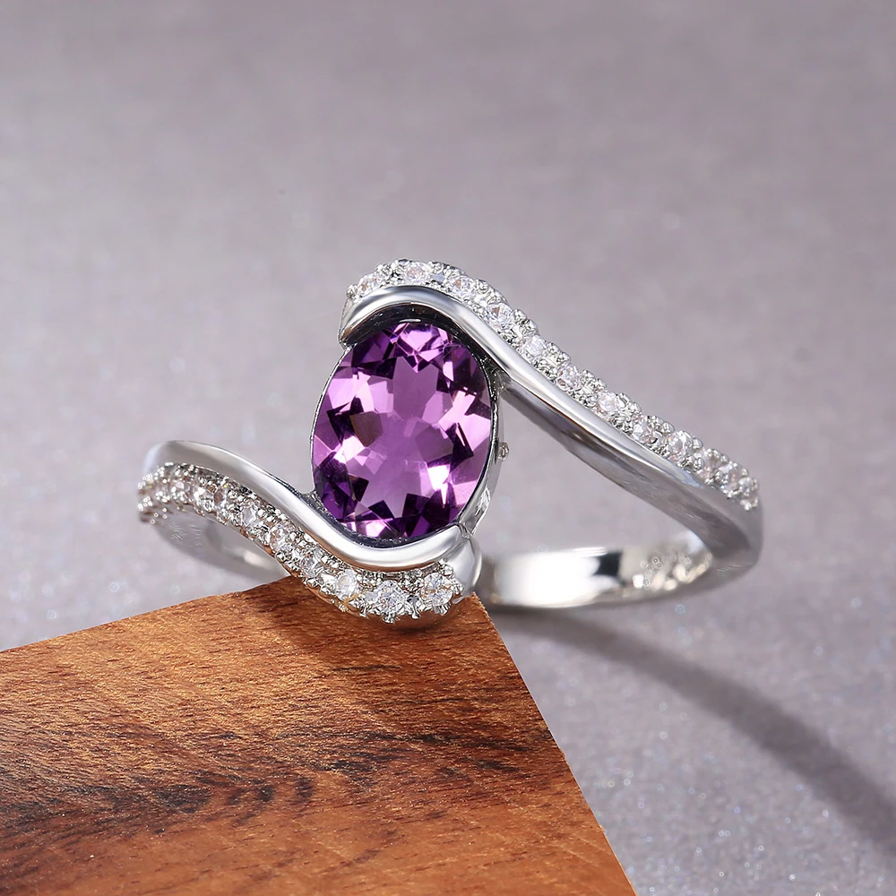 Женское кольцо Huitan элегантное фиолетовое с овальным камнем простой дизайн