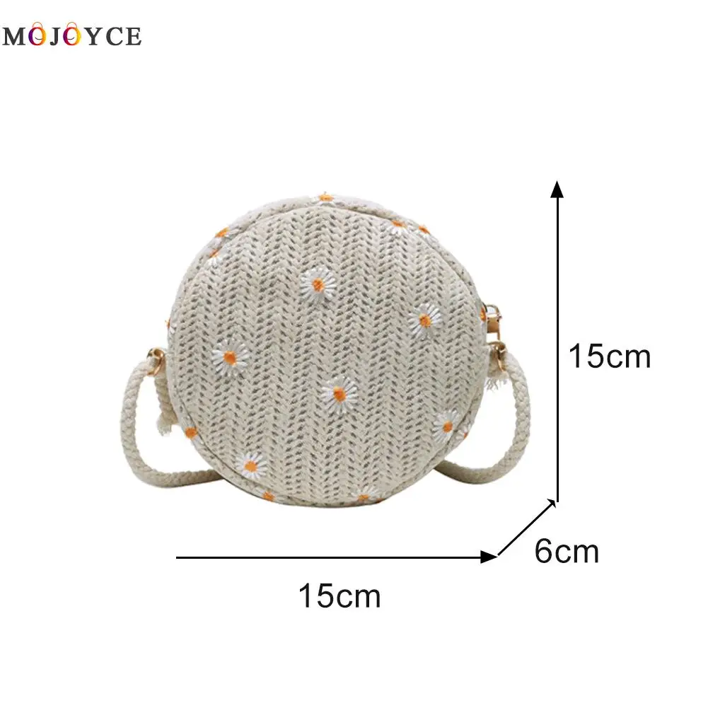 

Elegant Straw Woven Shoulder Bags Classic Texture Creative Delicate Design Chic Women Daisy Round Casual Small Crossbody Bags