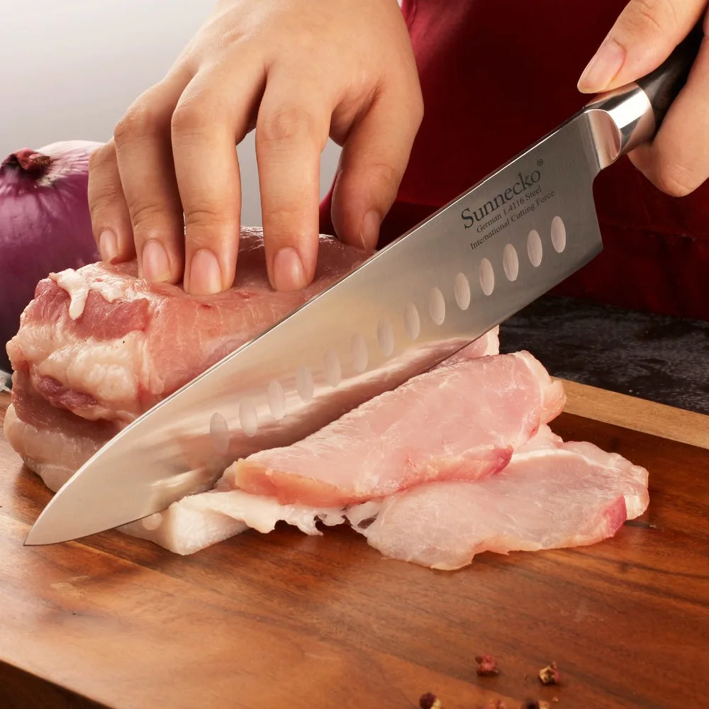 Sunnecko Профессиональный 8," дюймовый нож шеф-повара кухонные ножи santoku Подарочная коробка пакет немецкий 14116 сталь шеф-повара инструмент для приготовления пищи