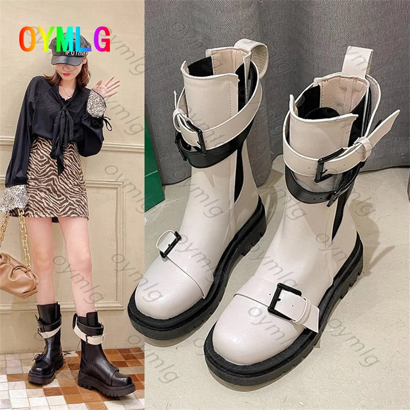 

Thick-soled belt buckle elastic thin elastic thin thin boots 2021 autumn thick heel net red Chelsea boots thigh high flat boots