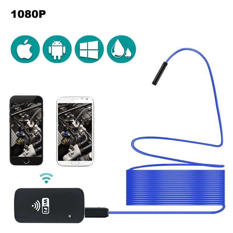 Беспроводной эндоскоп IP67 Водонепроницаемый WiFi бороскоп Полужесткий гибкий 2 Мп HD