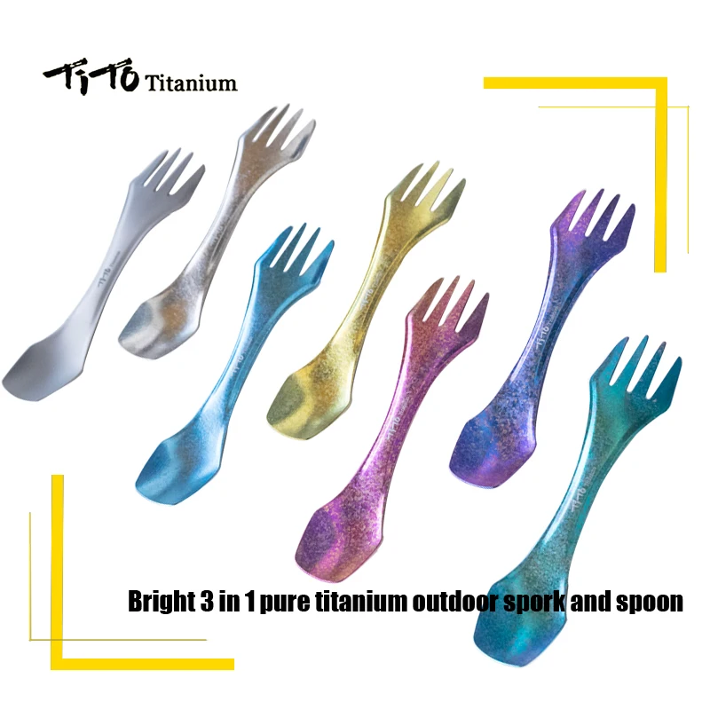 Двойной нож Тито Titanium Spork для походов и пикника|camping fork|titanium forkoutdoor tableware |
