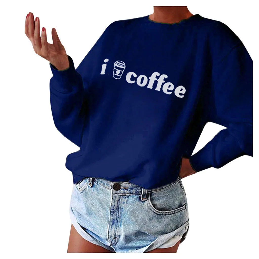 Женский свитшот с длинными рукавами SAGACE Coffee свитер буквенным принтом и круглым