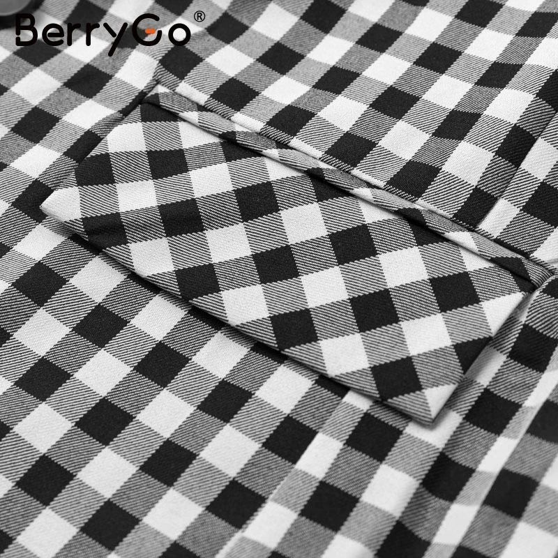 BerryGo элегантный офисный женский клетчатый Блейзер костюм Повседневный на молнии