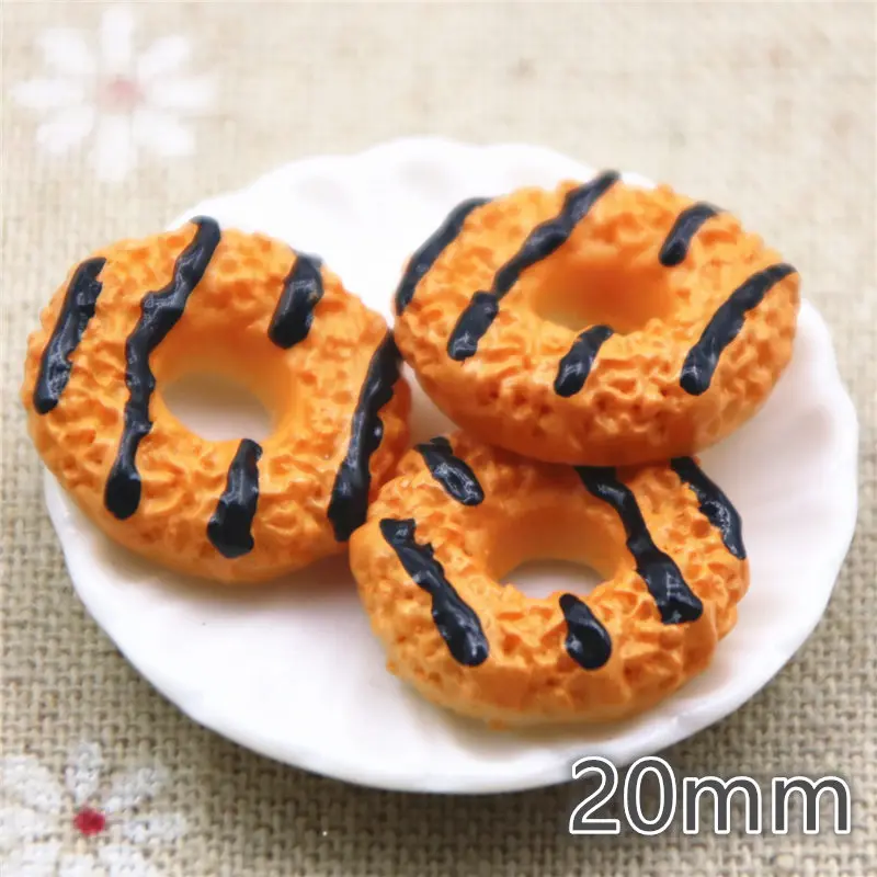 

Chocolate donut 10PCS 20mm Resin Flatback Cabochon Miniature Food Art Supply Decoration Charm Craft