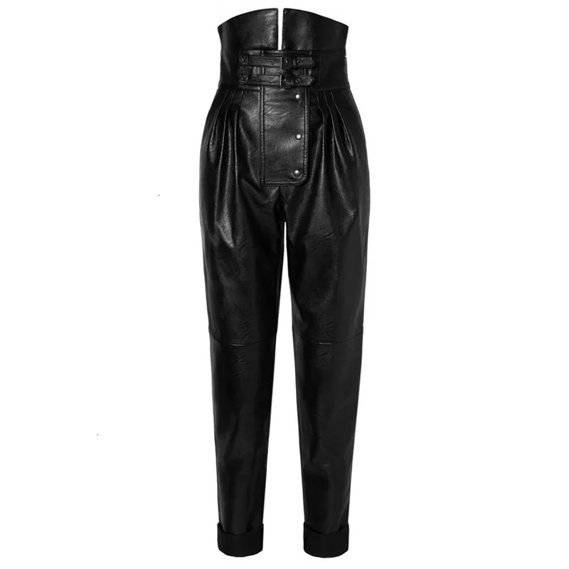 

Hot sale pu leather women's pants high waist temperament slim solid color Joker leather pants women's women's