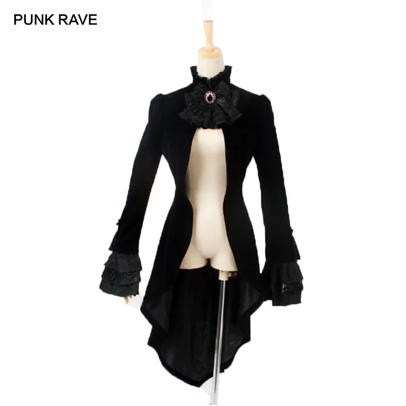 Панк рейв женские готический дворец ретро Асимметричный ласточкин хвост пальто