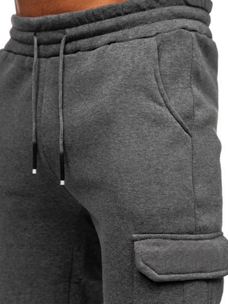 

Autumn and Winter New Solid Color Side Pockets Men's Casual Pants Fitness Sweatpants Men's Casual Multi-pocket Loose Overalls