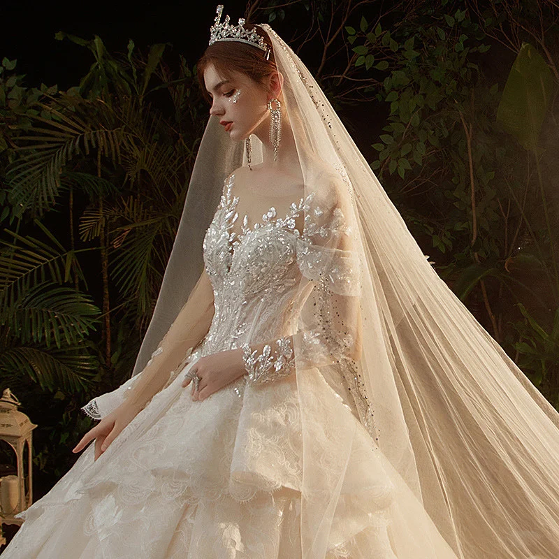 Великолепные Роскошные свадебные платья с круглым вырезом иллюзия длинным