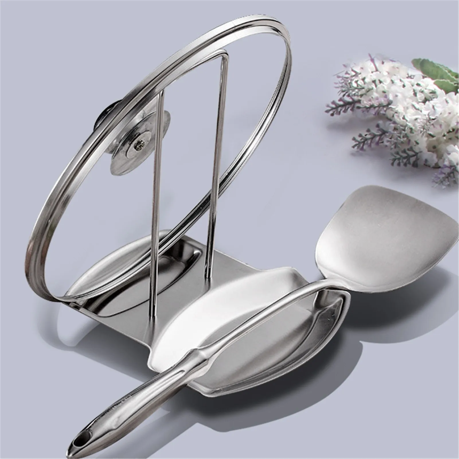 

Spoon Shelf And Pot Lid Holder Stainless Steel Pan Lid Rack Stand Kitchen Organizer Pot Kitchen Accessories Cooking Dish Rack