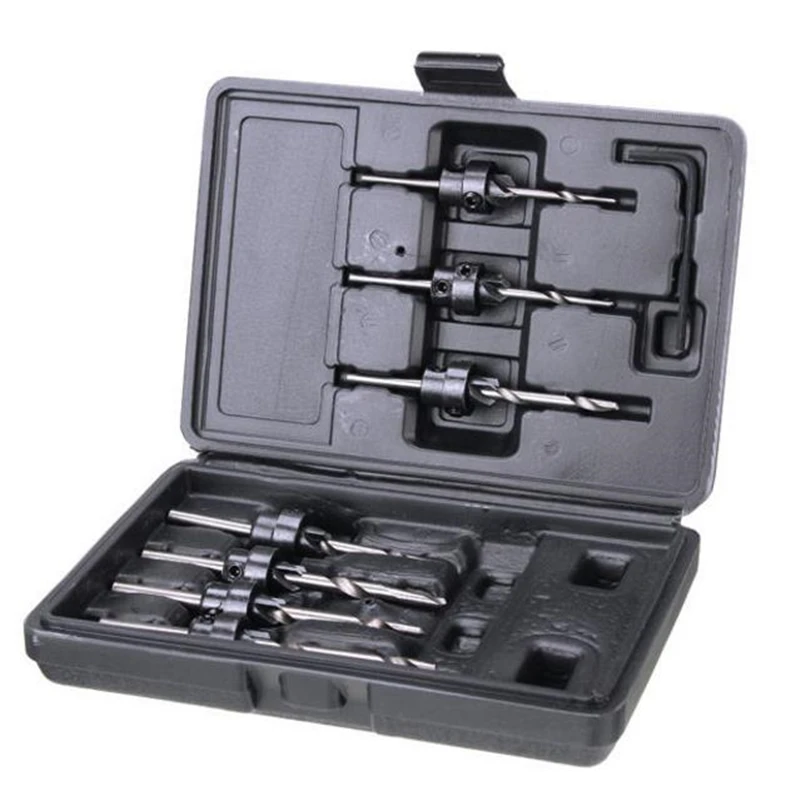 

7Pcs HSS Countersink Drill Bit Set Tapered Adjustable Stop Collar Wood Hole Screw Kit for Woodworking With 1pc Hex Wrench