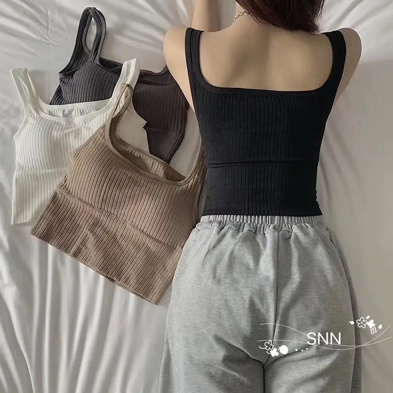 

2021 New Women's Sexy Seamless Crop Tops Sports Bra Tube Top Camisole With White Black Padded Underwear Female Tank Top