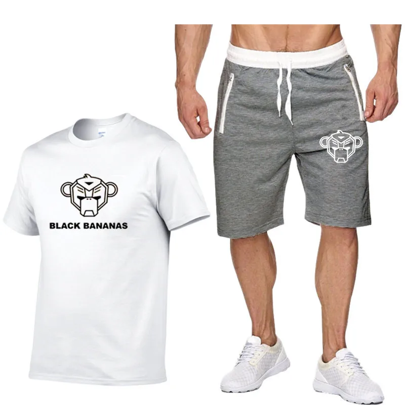 

BLACK BANANAS 2 Piece Sets Printed Men Summer O-Neck Clothing Tracksuit New Short Sleeve Male T-Shirt Sportswear