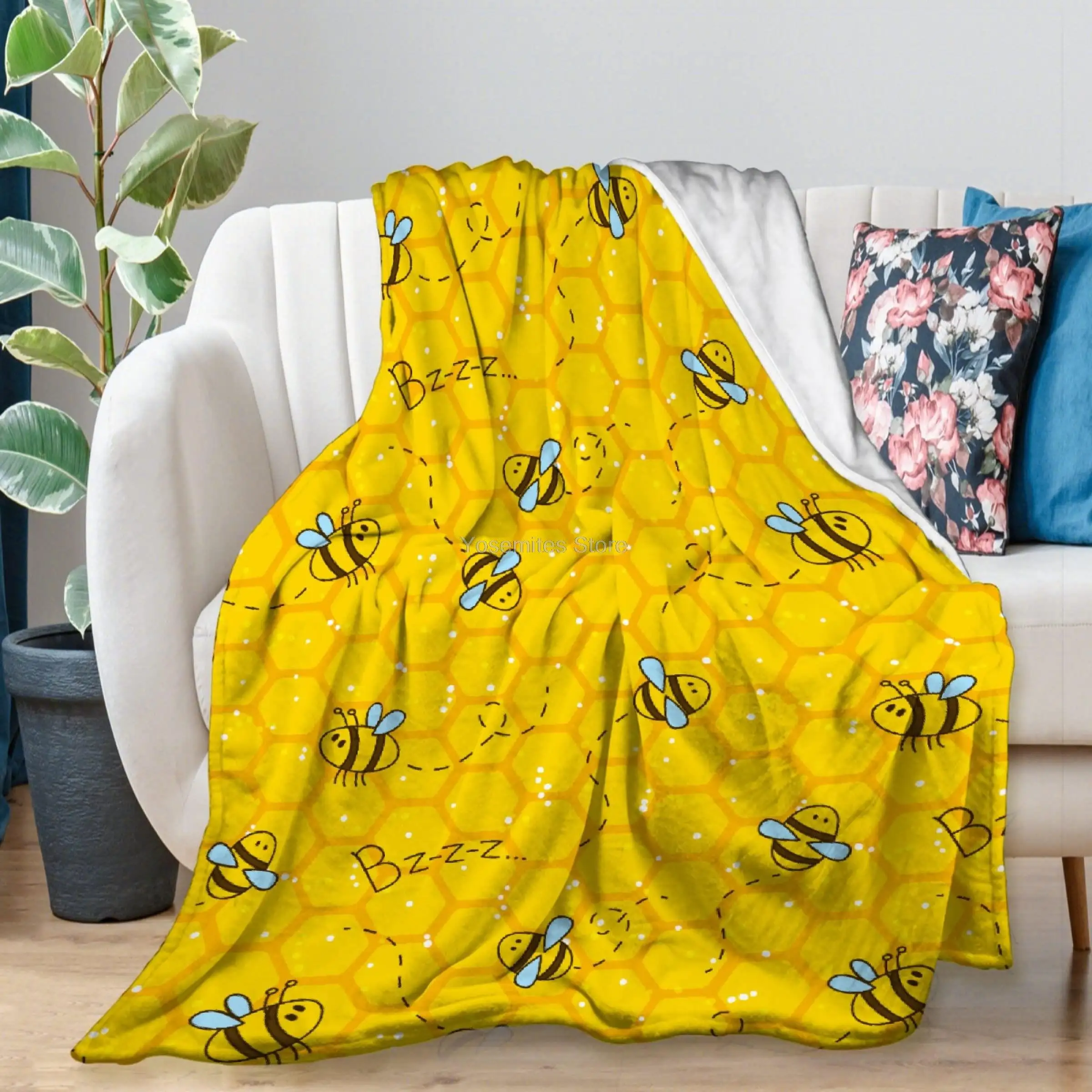 

Yaoola Honeycomb Cute Bee Yellow Flannel Blanket, All Season Soft Cozy Plush Bed Throw fit Bedroom Living Room Sofa Couch Beddin