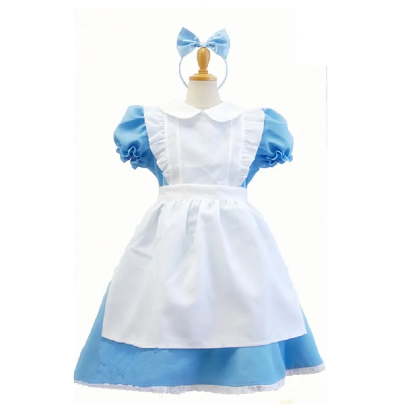 Детский синий костюм Алисы в стране чудес на Хэллоуин для детей вечерние костюмы
