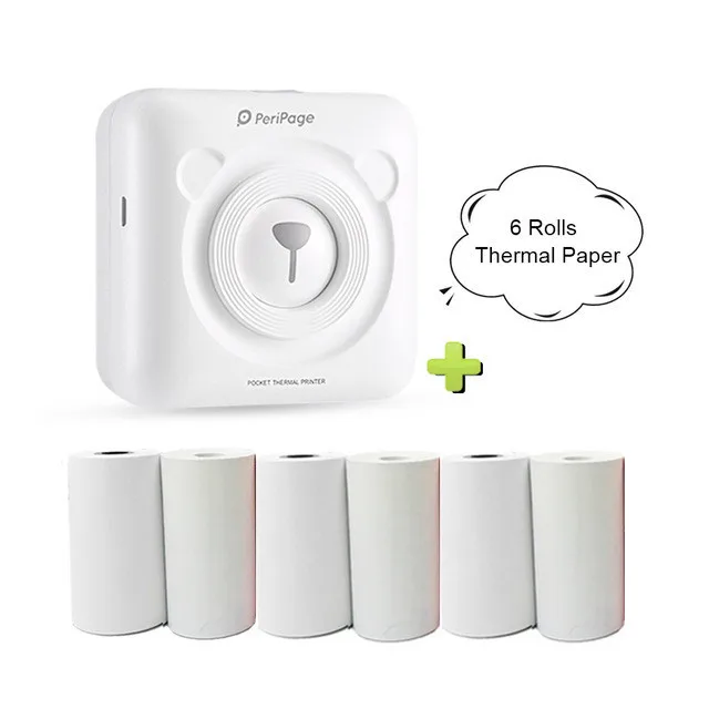 Peripage A6 Bluetooth ручной фотопринтер маленький принтер мини принтер Карманный принтер для IOS Android системный телефон - Цвет: white 6 rolls paper