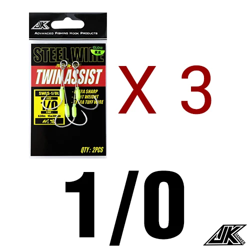 3packs - Size 1 l 0 JK 3 Упаковка износостойкий Вибрационный крючок, стальная проволока, джиг, двойные вспомогательные крючки, светящийся Морской рыболовный крючок, морские крючки, рыболовные снасти для лодки - Цвет: 3packs - Size 1 l 0