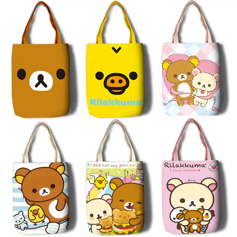 Korilakkuma Rilakkuma orso riutilizzabile Eco Shopping Bags donna Casual borse a tracolla in tela borse per libri di scuola carine per ragazze ragazzi
