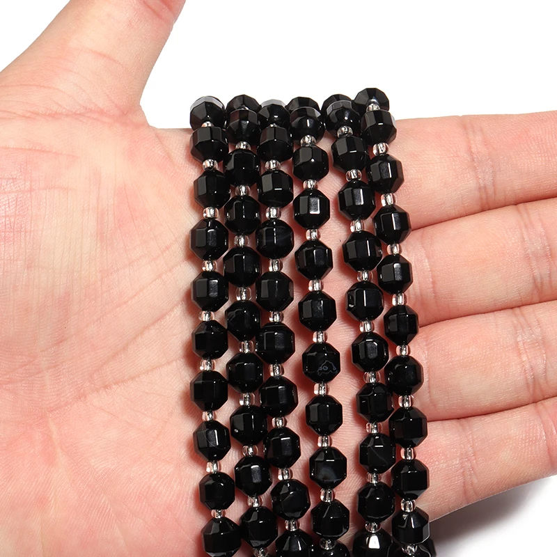 

Natural Stone Black Agate Faceted Stone Beads Loose Spaced Beads for Needlework Jewelry Necklace Bracelet DIY 6/8/10mm Beadtales