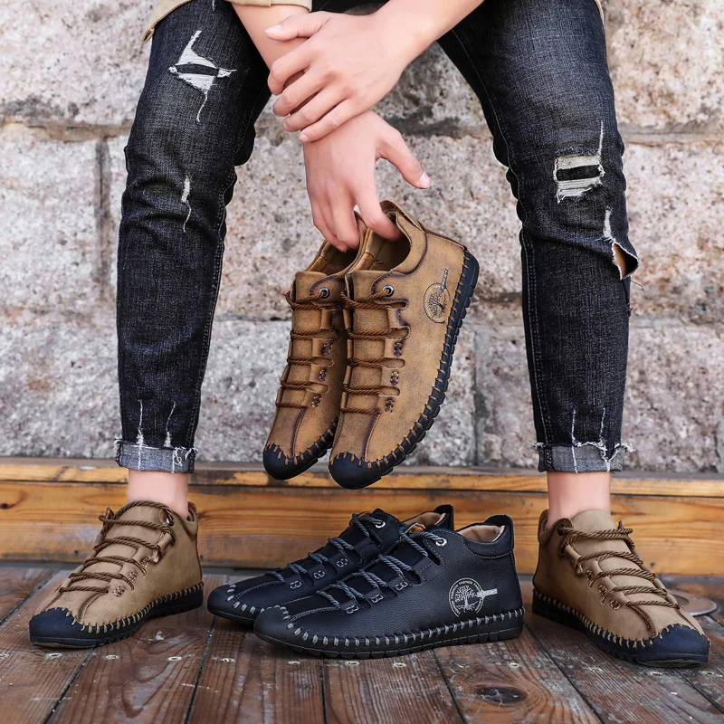 

SusuGrace Hot Casual Vintage Men Shoes Artificial Leather New Quality Outdoor Fashion Lace-up Plus Size 39-48 Sneakers For Male