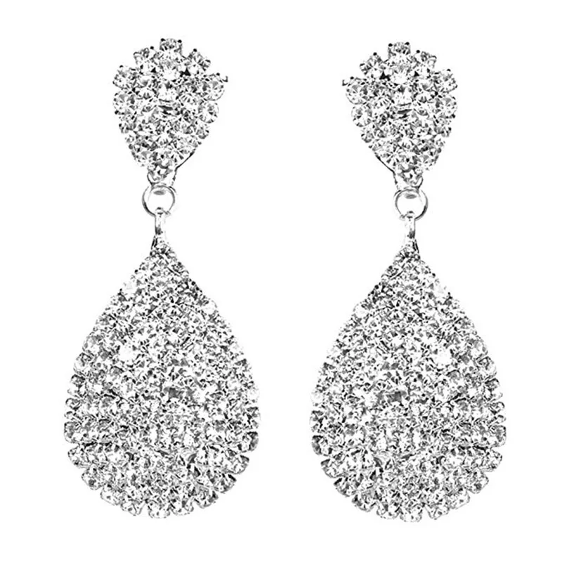 StoneFans Clip On Rhinestone Crystals Teardrop Dangle Earrings Long Statement Chandelier Drop Earrings no pierced for Women